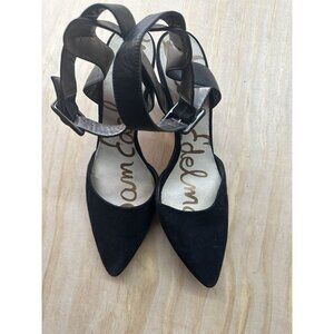 Sam Edelman Okala Black Suede Ankle Strap Pump Size 10M Heels Pointy Toe